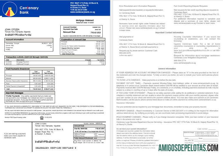 Extrato de hipoteca do Banco Centenário de Uganda em formatos Word e PDF modelo